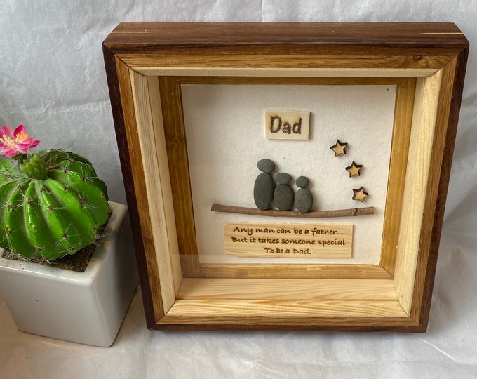 Dad gift pebble picture Homemade beautiful personalised Pebble Art dad/ daddy/ father/ step dad Gift present Box Frame Picture gift for him