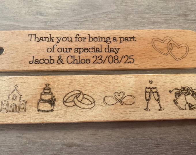 Bulk Custom Personalised Wooden Bookmark Wedding Favours For Guests - Personalised Gifts - Party Favours - Wedding Guest Gifts