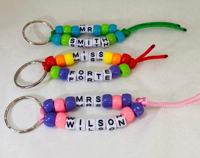 Personalised bead keychain, Personalised teacher gift, End of year gift, Teacher gift to children, teacher incentive, party favours bag tags