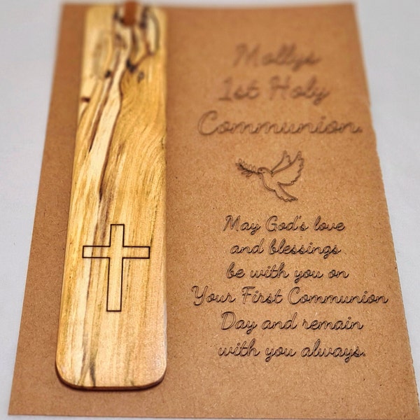 Communion, Christening, Baptism Gift Personalised Wooden Bookmark Catholic Gift Idea - Any Name On Kraft Card, Teacher Gift, Student Gift