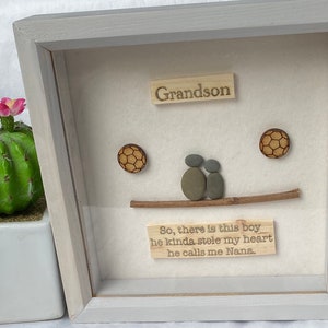 Grandson gift Pebble Art Gift Grandson - Grandma - Nana Box Framed Picture Ideal Christmas/Birthday Present Idea - gift for him.