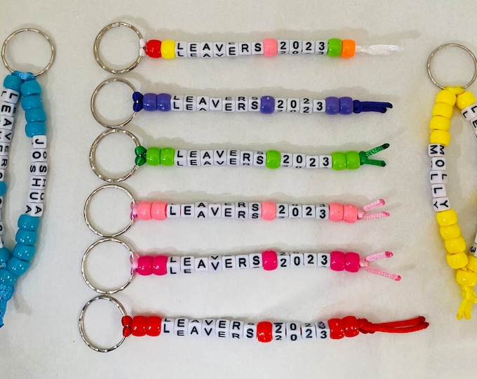 Personalised bead keychain, leavers 2023, End of year gift, Teacher gift to pupil, teacher incentive, party favours bag tags, name tags