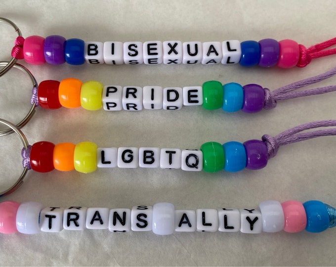 Gay pride rainbow Personalised bead keychain, Personalised gift, pride, Trans Ally, LGBTQ+ party favours