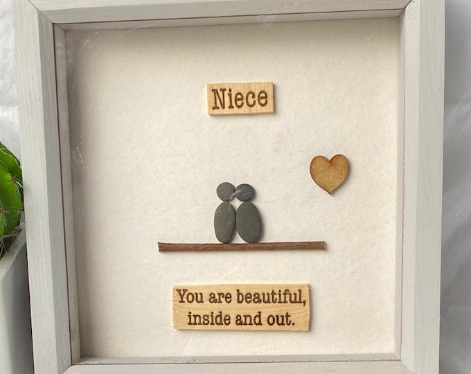 Gift for niece Personalised Homemade Pebble picture Art Niece Gift - Box Frame Picture gift for her