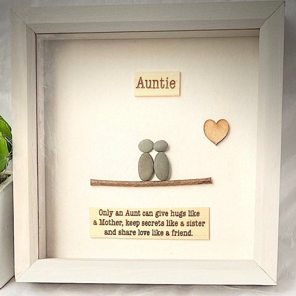 Auntie gift pebble  Personalised Homemade Pebble Art - Box Frame Picture - gift for her - stocking filler Christmas gift- birthday gift.