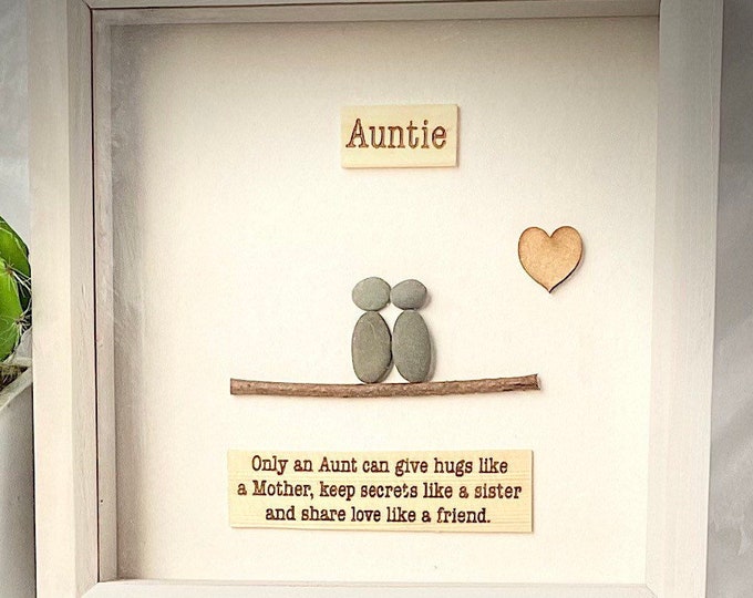 Auntie gift pebble  Personalised Homemade Pebble Art - Box Frame Picture - gift for her - stocking filler Christmas gift- birthday gift.