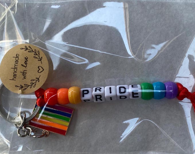 Personalised LGBTQ+ Pride bead keychain, Pride Flag Keyring, Personalised Any Name gift, love is love