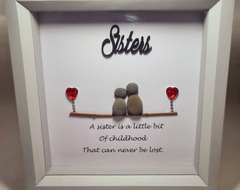 Sister gift Homemade wall decor wooden personalised Pebble Art gift for her present Box Frame Picture