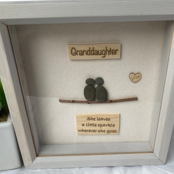 Granddaughter gift- pebble picture Personalised Homemade Pebble Art Granddaughter Gift - Box Frame Picture- gift for her- stocking filler