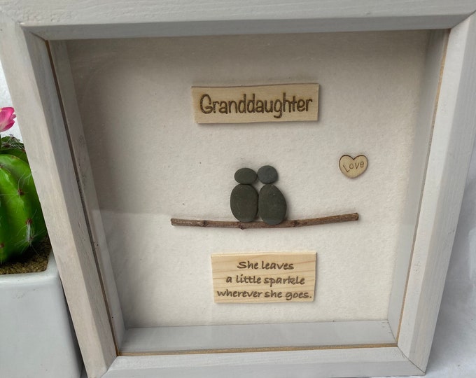 Granddaughter gift- pebble picture Personalised Homemade Pebble Art Granddaughter Gift - Box Frame Picture- gift for her- stocking filler