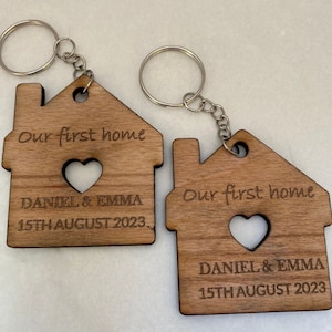 First Home Personalised Keyring Gift - His and Hers Keyring - New Home Keyring Gift - Wooden Keyring
