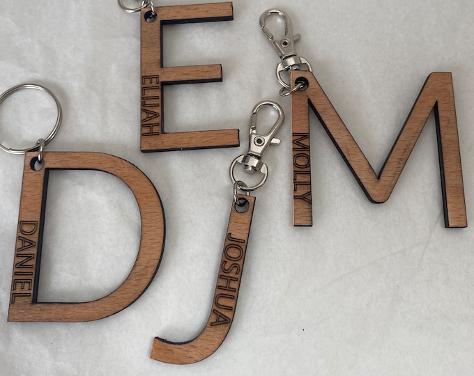 Letter name wooden Personalised Keyring bag tag - Back to school, Name tags, teacher incentive, pupil gift, stocking filler