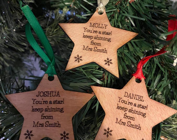 Teacher Pupil Christmas Gift, Teacher Gift, Personalised Wooden Star, Christmas Decor, End of Year Gift Gift for Teachers, Teacher Incentive