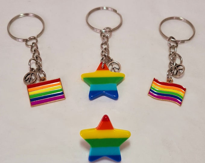 Pride Flag Pin LGBT Rainbow Badge, Keyring Stud Lesbian, Gay, Bisexual, Trans Rights Queer Enammel Wedding Gift Keyring Necklace Button