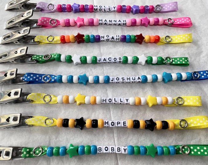 Personalised Dummy Clip, Handmade Dummy Clip, Unisex Boy/Girl, Metal Clip, Baby Gift Idea, Dummy Chain, Dummy Clip, Reborn Doll, Any Colour.