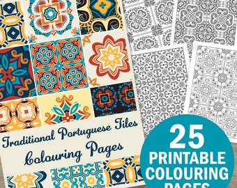 25 Portuguese Tile Colouring Pages | Azulejos Tiles | Printable Coloring Pages | For Adults and Kids