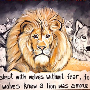 Lion and Wolves Painting Prints