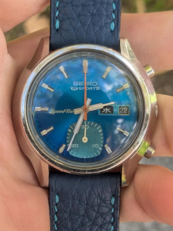 1975 Seiko 6139 8050 - Rare Blue/teal Dial With Custom Matching