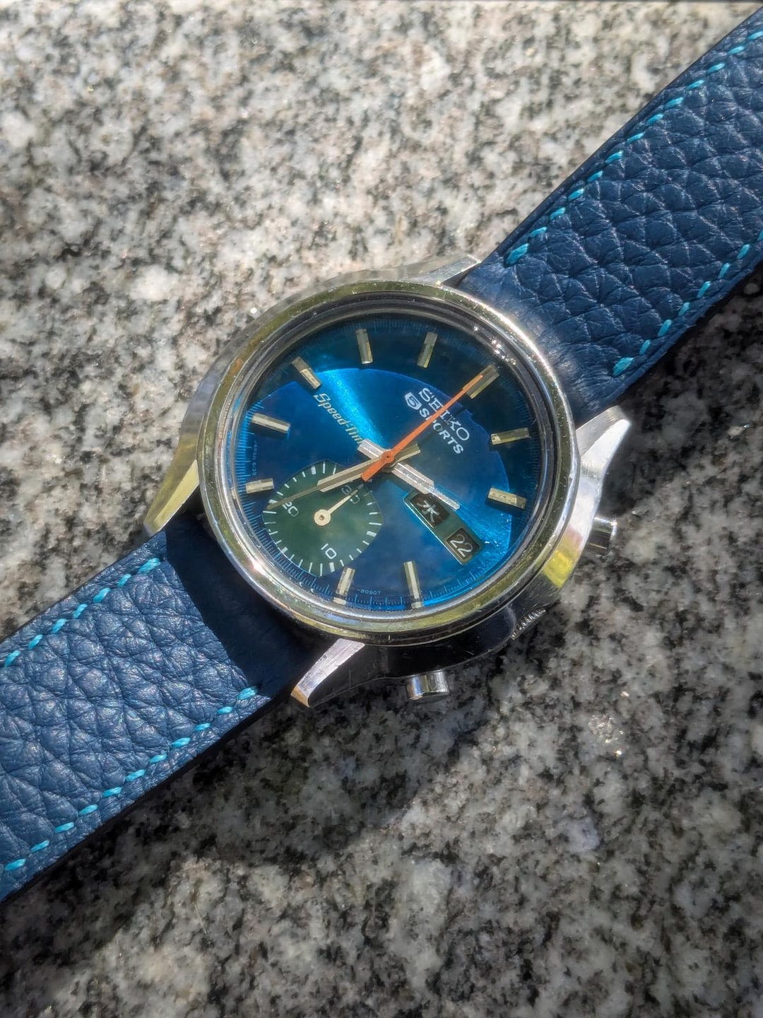 1975 Seiko 6139 8050 - Rare Blue/teal Dial With Custom Matching