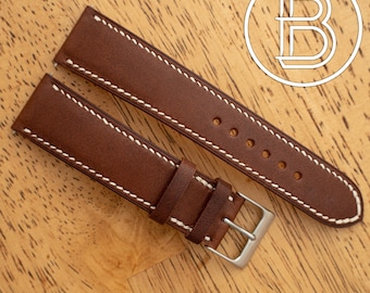 20mm Brown Buttero Watch Strap Handmade in USA - Italian Leather, Quick Release Spring Bar, Lined with Buttero,  Buckle Included