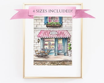 Les Petits Gateaux Watercolor Print, Parisian Bakery Wall Art (Digital Download)