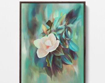 Morning Magnolia Stretched Canvas Art Print, Oil Painting