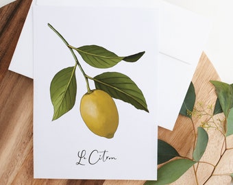 Le Citron-Lemon Note Cards-Set of 10-A2, 5.5x4.25-Thank You Cards-Watercolor-Stationery-Citrus-Yellow-Green-Hand Painted-Botanical-Script