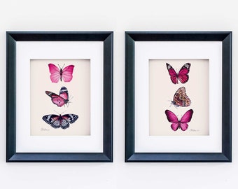 Butterfly Watercolor Art Prints, Set of 2, Garden Insect Giclée
