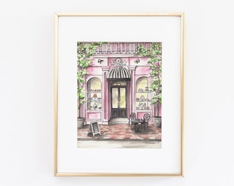 French Patisserie Watercolor Print, Parisian Wall Art