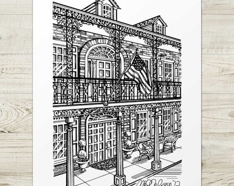 Soniat House, New Orleans, Giclée Pen and Ink Print, 8x10, 11x14, 16x20, Architectural, French Quarter, Famous Landmarks, Louisiana, Creole