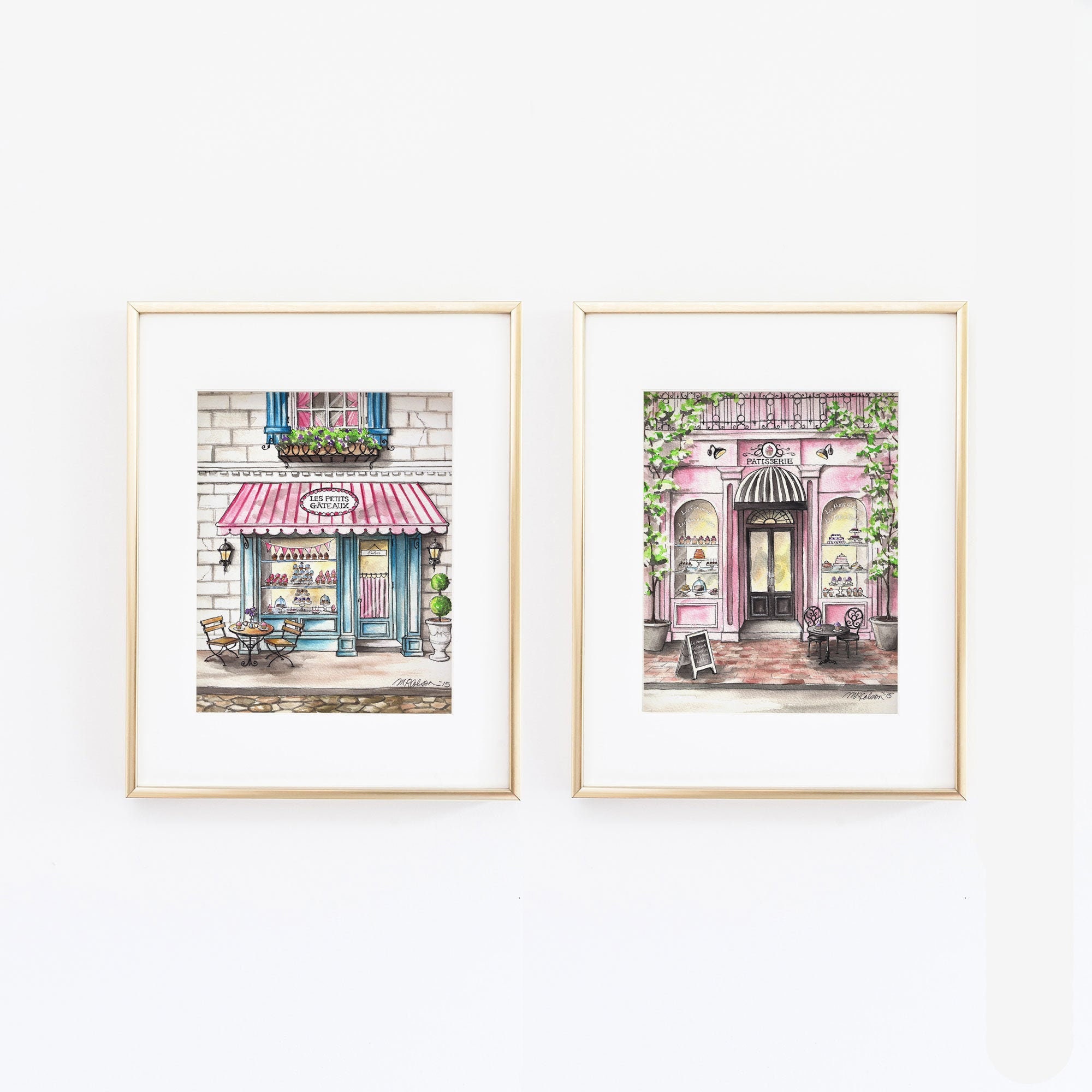 Set Of 2 Watercolor Giclee Prints French Bakery Paris Cafe Etsy