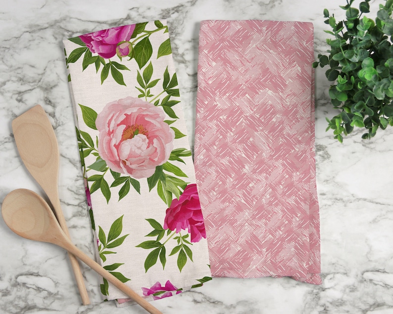 Herringbone Textured Tea Towel-Green-Kitchen Towel-Guest Towel-Watercolor-Tea Towel Set-Texture-Cotton-Simple-Pink-Coordinate-Mix and Match