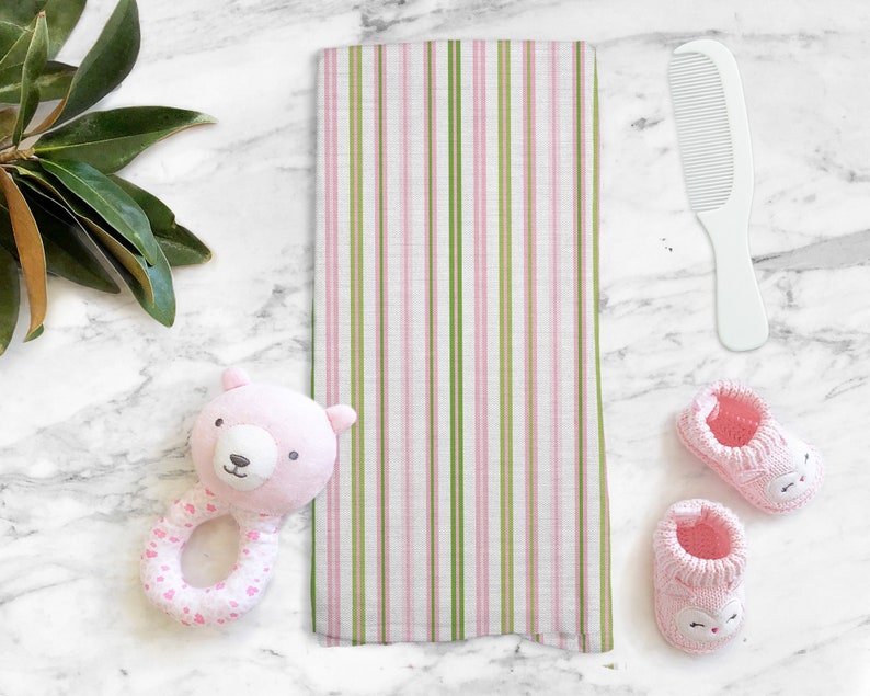 Stripe-Pink-Green-Tea Towel-Guest Towel-Powder Bath-Towel-Tea Towel Set-Kitchen Towel-Kid-Bath-Kids-Baby-Gift-Coordinate-Compliment-Accent