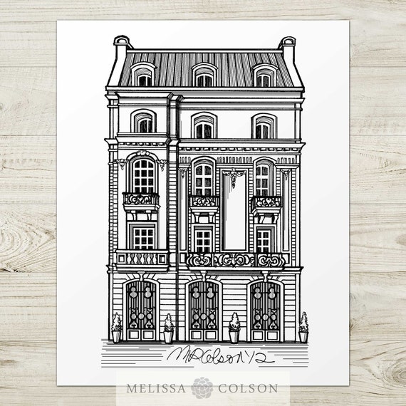 Algodon Mansion, Giclée Pen and Ink Print, Architectural, 8x10, 11x14, 16x20, Wine, House, Buenos Aires, Argentina, Home Decor, Line Drawing