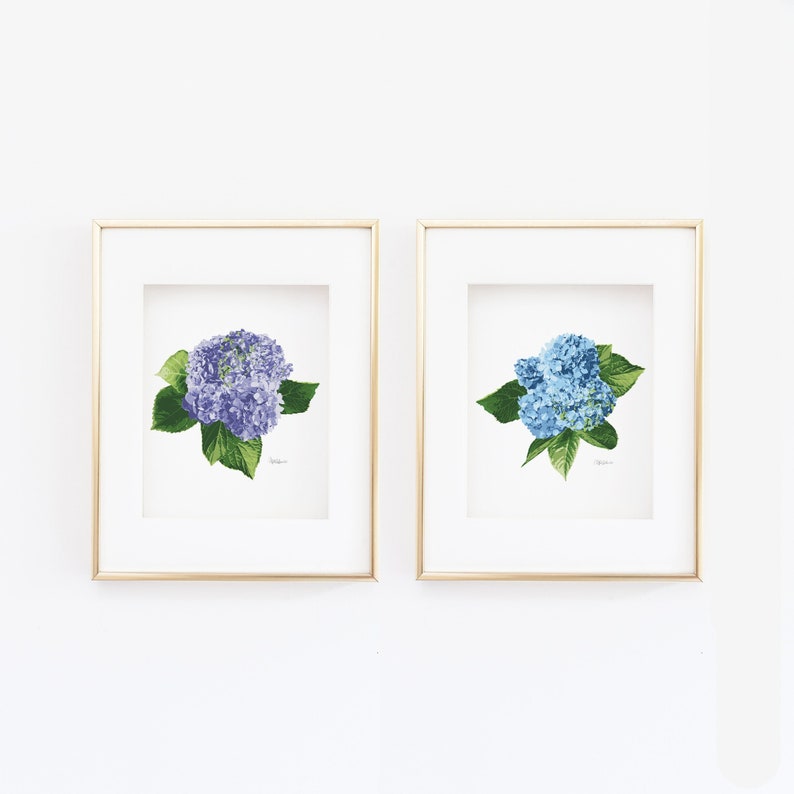 Set of 2-Hydrangea Art Prints-8x10-11x14-16x20-Painting-Wall Art-Green-Very Peri-Purple-Blue-Decor-Garden-Preppy-Botanical-Flowers-Floral image 1