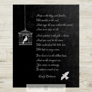 Hope is the Thing with Feathers, Emily Dickinson Poem, Chalk Print, Chalkboard Typography, Digital Art Print, Printable Art, Typography