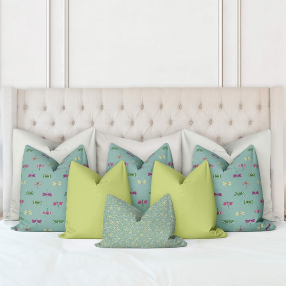 Luna King Bed Pillow Cover Set in Happy Aqua-curated Set-dragonfly-luxury-accent  Pillows-coordinating-luxury Pillows-designer Throw Pillows 