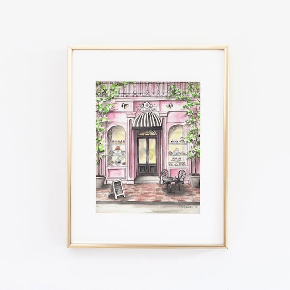 French Patisserie Watercolor Print, Parisian Wall Art
