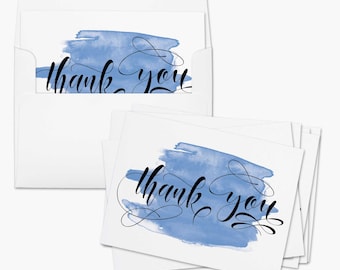 Thank You Note Cards-Watercolor-Set of 10-A2, 5.5x4.25-Thank You Cards-Brush Script-Gifts-Christmas-Script Lettering-Mint Green-Stationery