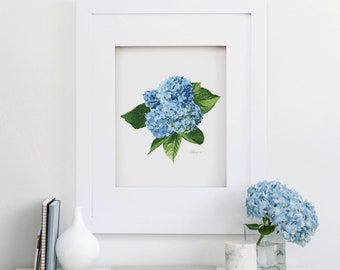 Blue Hydrangea Giclée Art Print-Botanical-8x10-11x14-16x20-Flower Art-Garden-Painting-Traditional-Wall Art-Home Decor-Floral-Garden-Flower