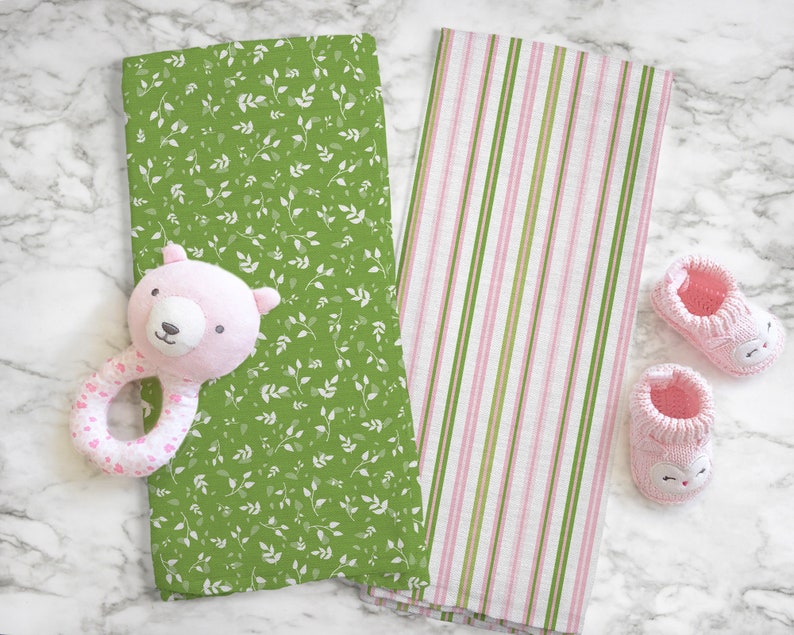 Stripe-Pink-Green-Tea Towel-Guest Towel-Powder Bath-Towel-Tea Towel Set-Kitchen Towel-Kid-Bath-Kids-Baby-Gift-Coordinate-Compliment-Accent