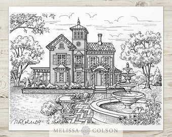 Jedediah Hawkins Inn, Pen and Ink Giclée Print, 8x10, 11x14, 16x20, Architectural Print, Pen and Ink Illustration, Victorian House Drawing