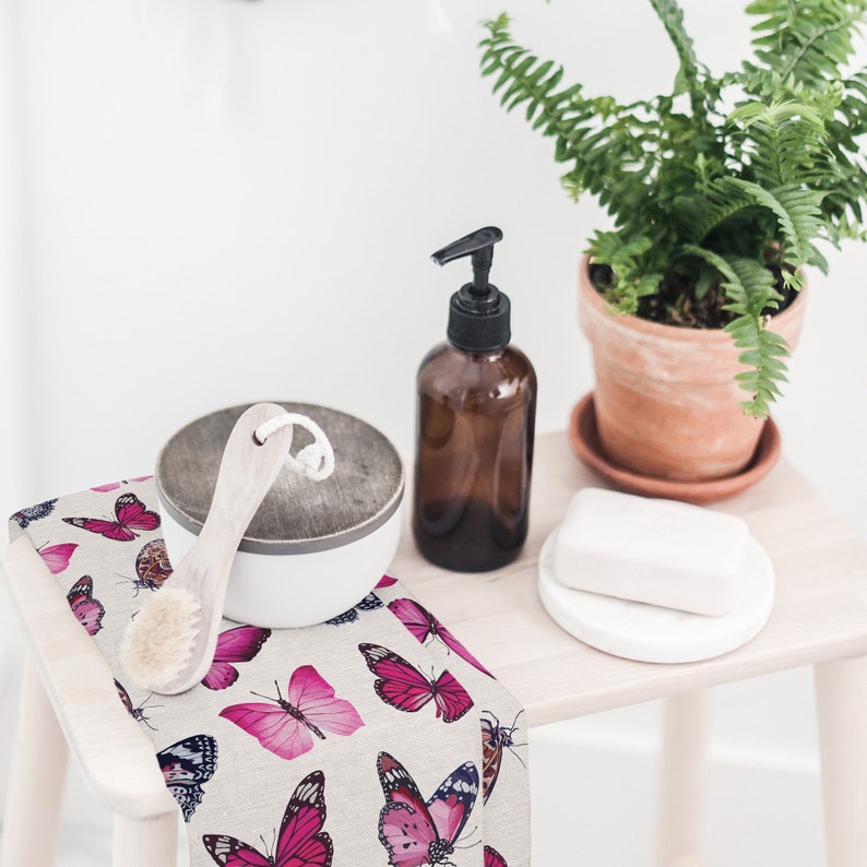 Butterfly Tea Towel-Blush-Kitchen Towel-Guest Towel-Watercolor-Tea Towel Set-Butterfly-Cotton-Pink-Green-Elegant-Black-Vintage-Bugs-Insects