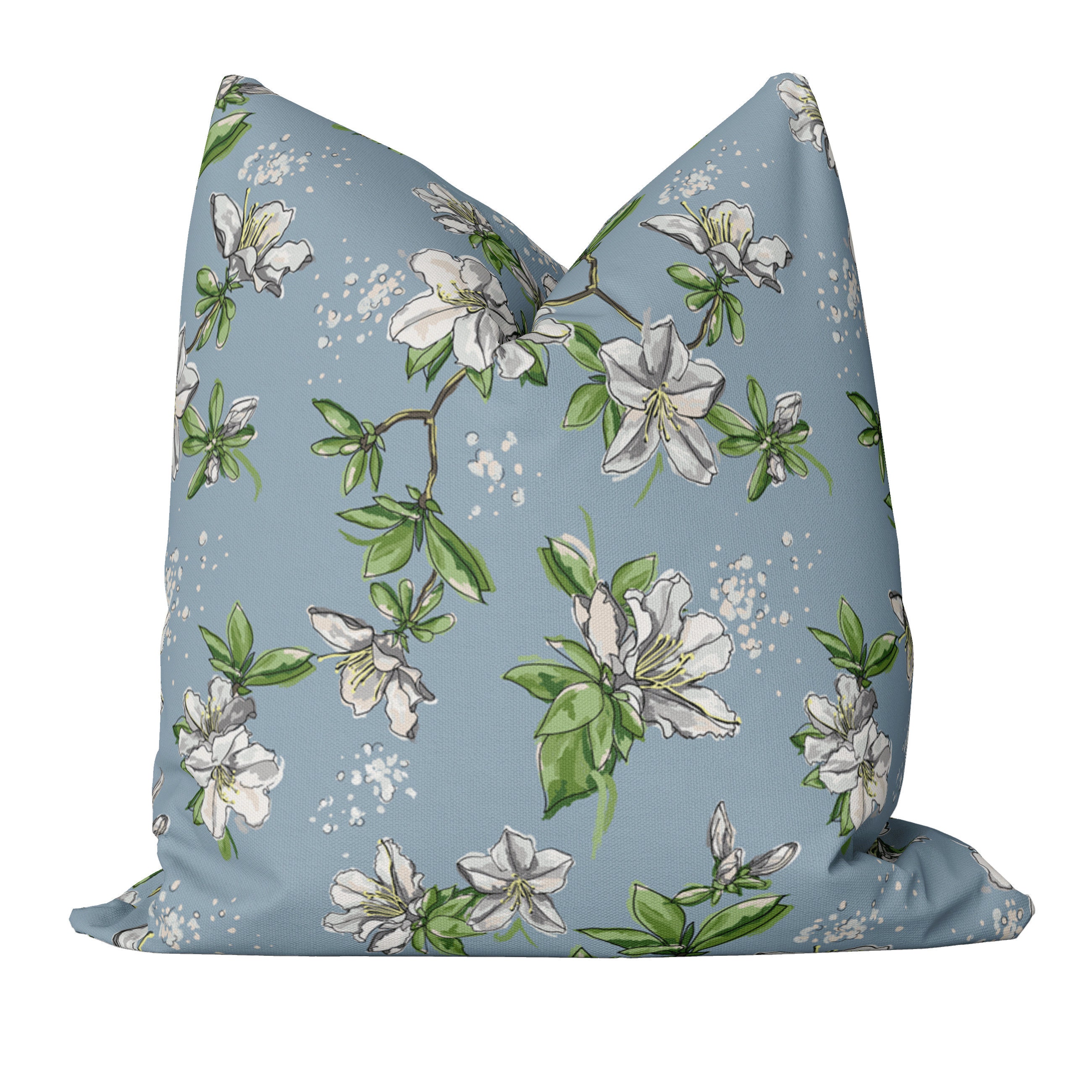 Julia King Bed Pillow Cover Set in Wistful  Blue-green-gray-white-floral-stripe-luxury-accent Pillows-coordinating-designer  Throw Pillows 