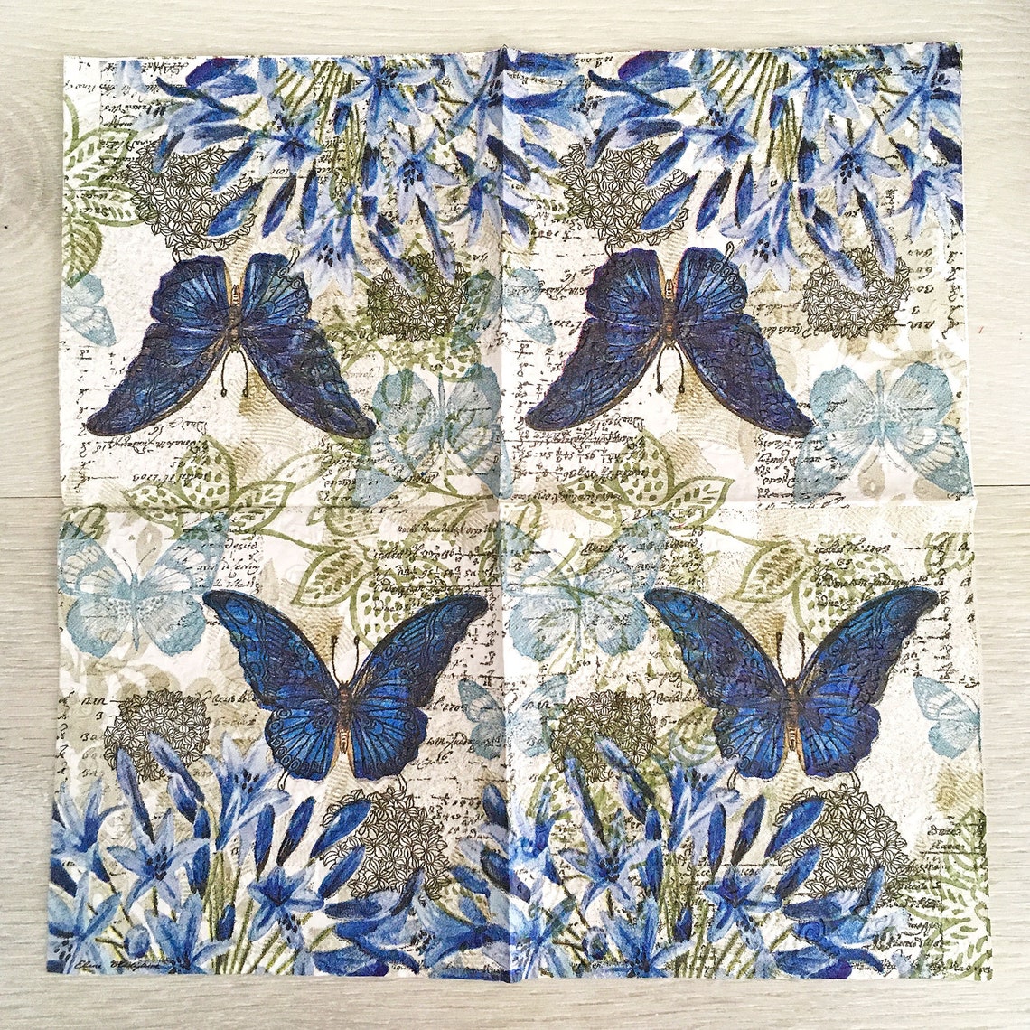 Blue Butterflies Cocktail Paper Napkins For Decoupage 3 Etsy