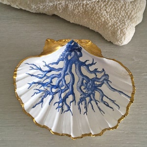 Blue Coral Scallop Shell Jewelry Dish, Seashell Jewelry Trinket Tray ...