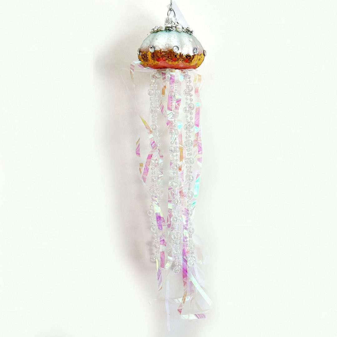 Hand Blown Glass Jellyfish Sea Urchin Christmas Tree Ornament, Beach