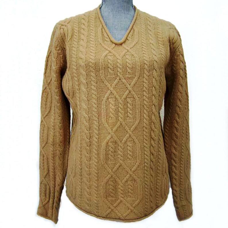 J CREW Cable Knit Wool Sweater JCREW Womens Wool Sweater Camel V Neck Cable Knit Lambswool Sweater