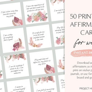 Cartões de afirmação imprimíveis para mulheres, cartões de afirmação Boho, cartões motivacionais diários, cartões de mantra, afirmações diárias positivas