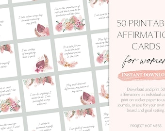 Printable Affirmation Cards For Women, Boho Affirmation Cards, Daily Motivational Cards, Mantra Cards, Positive Daily Affirmations